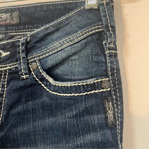 Silver Suki Mid Rise Y2K Bikercore Moto Bootcut Denim Jeans Size 28 - Picture 2 of 9